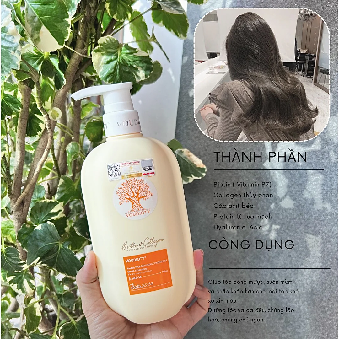 Comboo Dầu Gội Xả Biotin & Collagen Voudioty -Siêu Mượt Vàng 500ml (mẫu 2024)